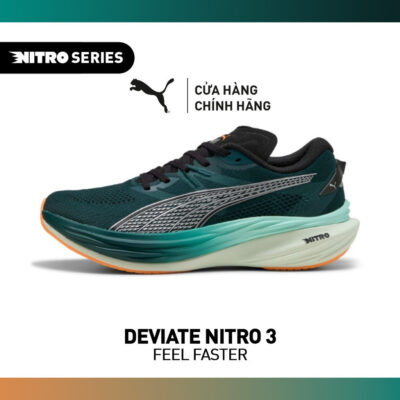 Giày Chạy Bộ PUMA Nam Deviate NITRO 3 Green Terrain-Heat Fire Màu Xanh Lá